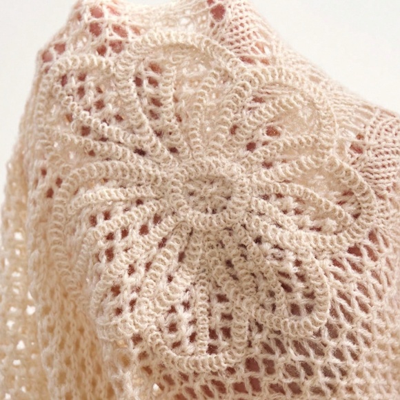 Cozy Cream Loose Knit Floral Patch V neck Oversized Sweater Top - Picture 7 of 7